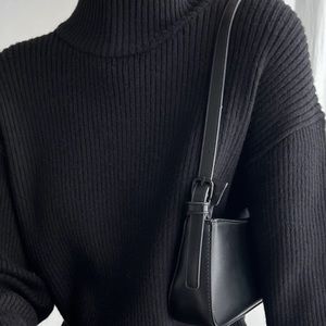 OAK + FORT Cropped Black Ribbed Knit Turtleneck